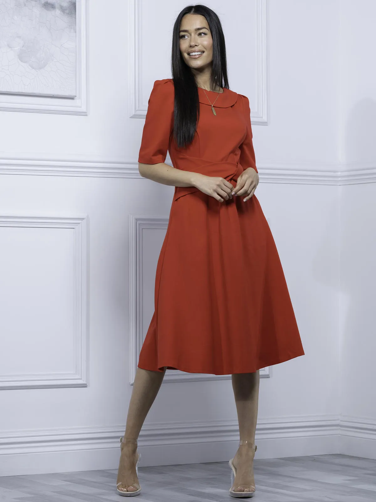 Maayan Fold Neck Dress, Red