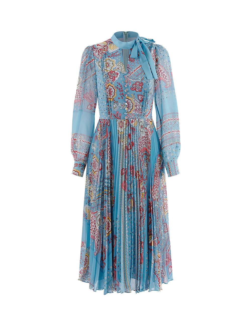 MARYLING Georgette Artistic Print V-Neck Pleated Midi Dress
