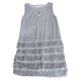 Max Studio Speciality Products Sequin Flapper Shaker Style Silver Shift Dress M