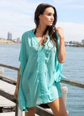 Mint Lace Trim Kaftan Dress