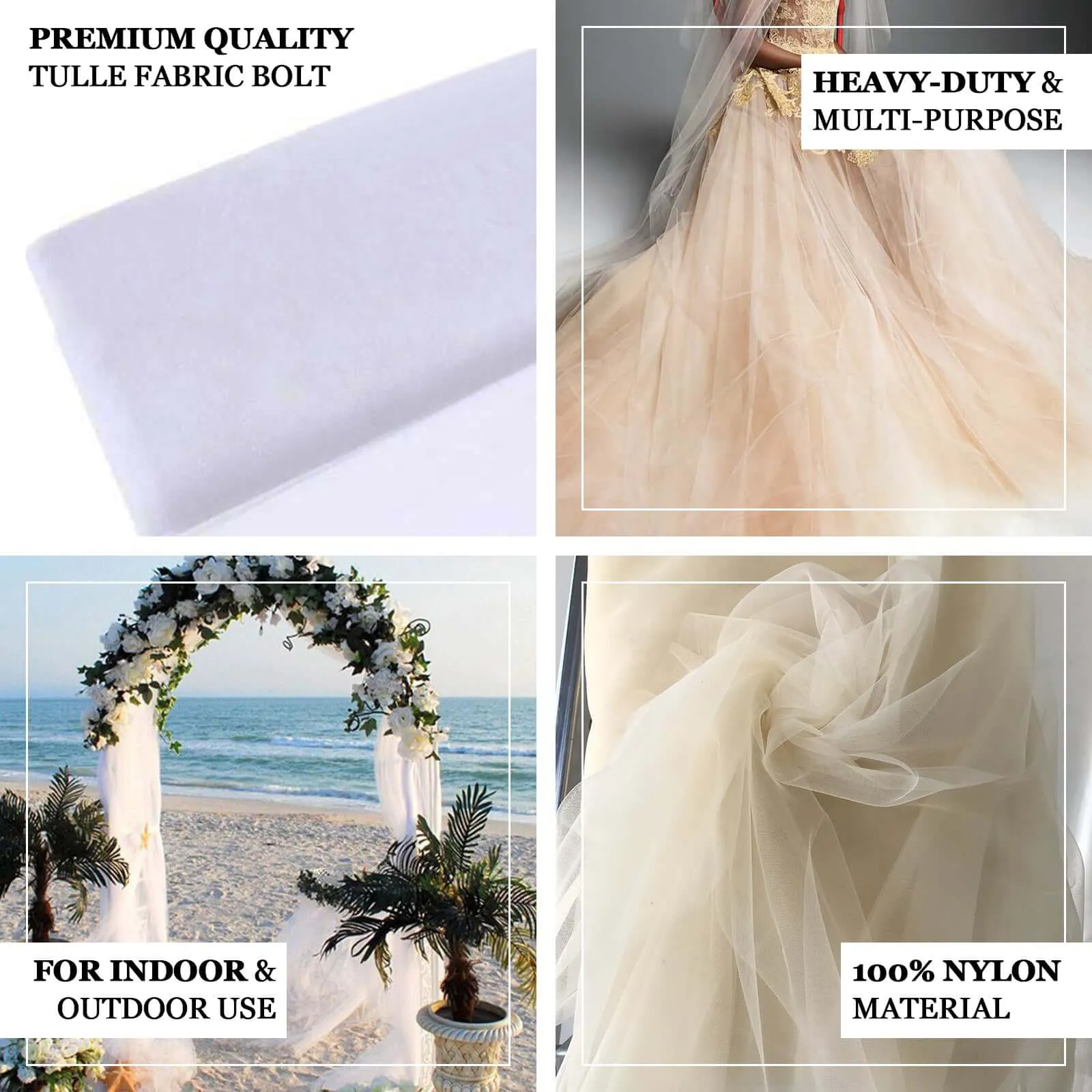 Natural Tulle Fabric Bolt, DIY Craft Fabric Roll 108"x50 Yards
