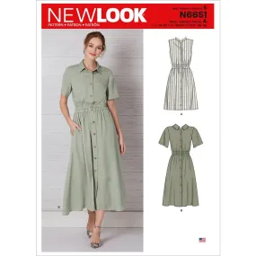 New Look Sewing Pattern N6651 Misses' Button Front Dress With Elastic Waist
