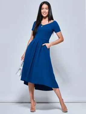 Off The Shoulder Dip Hem Dress, Teal
