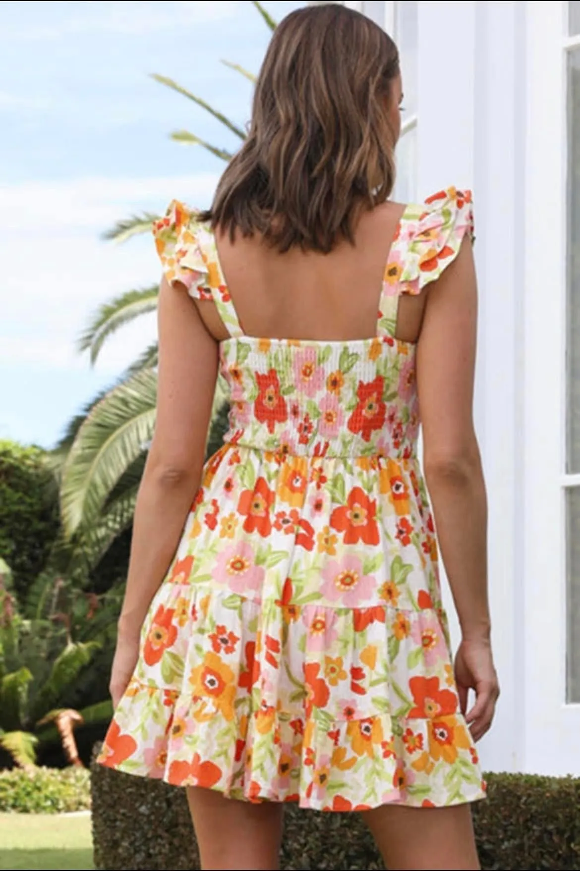 Orange Floral Babydoll Ruffle Dress