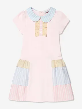 Patachou Girls Jersey Dress With Striped Trim in Pink