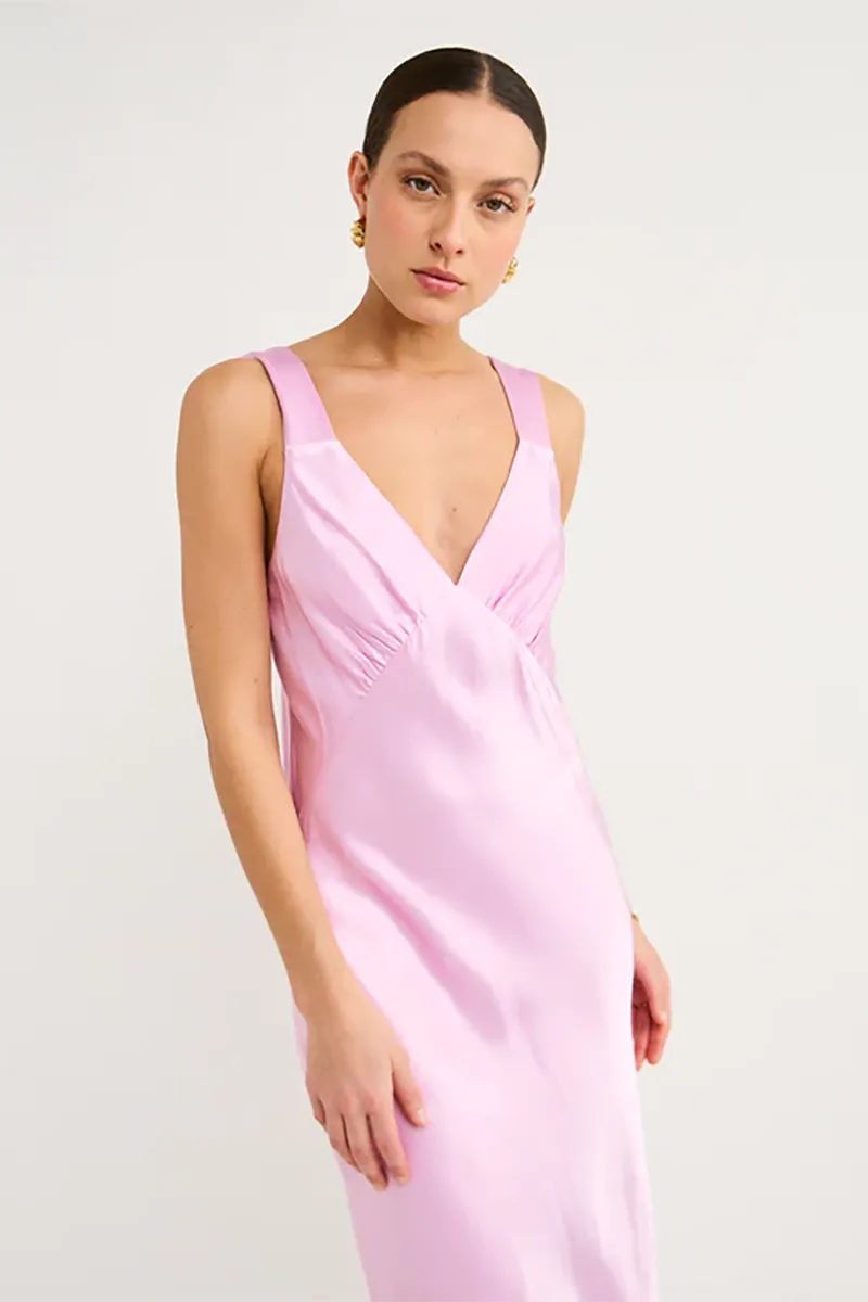 Plunged Midi Dress in Peony
