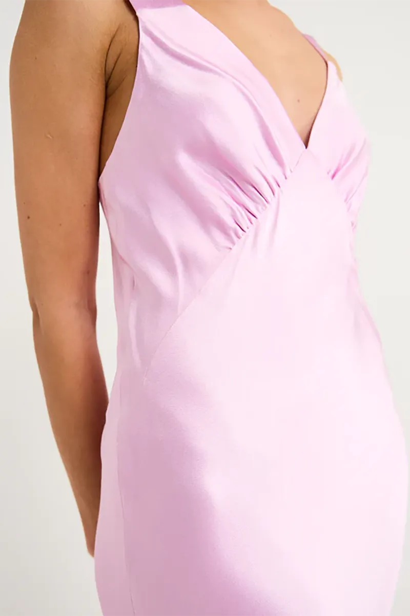 Plunged Midi Dress in Peony