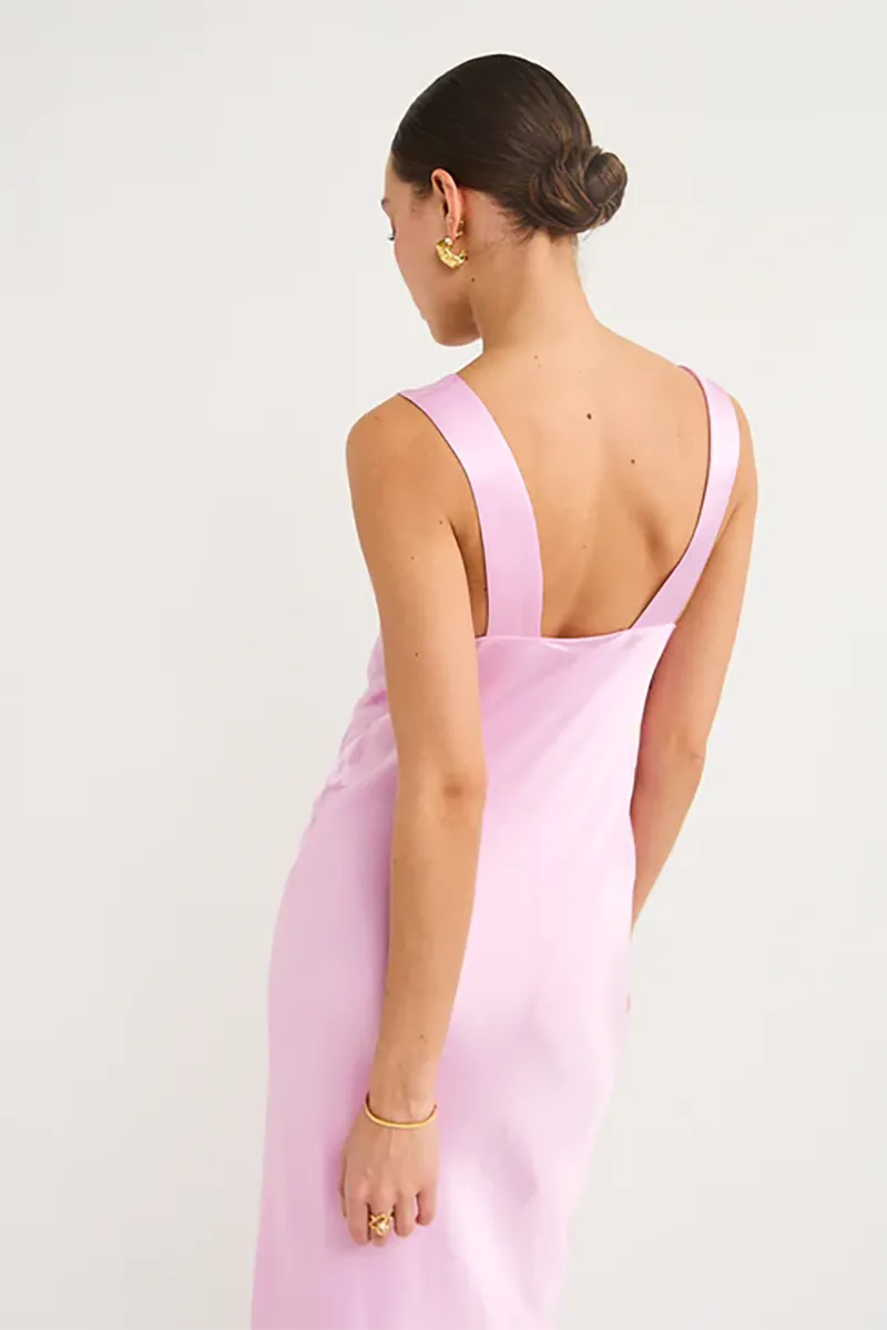 Plunged Midi Dress in Peony