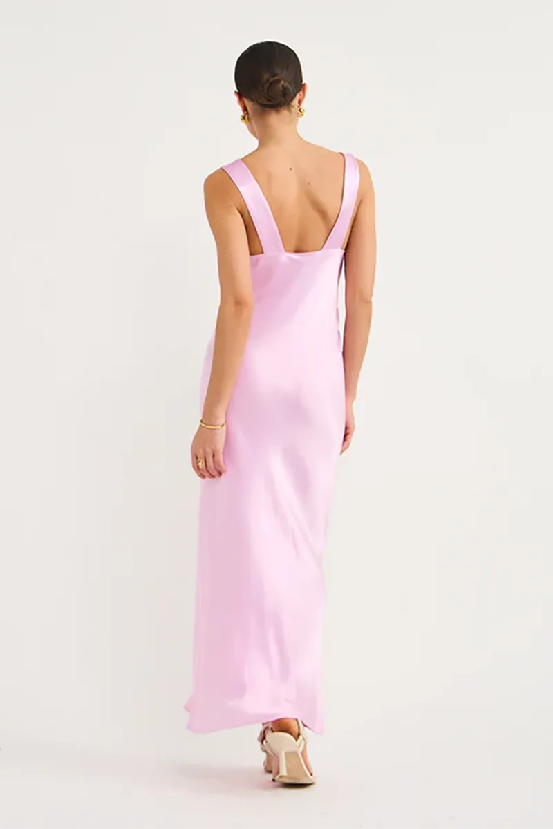 Plunged Midi Dress in Peony