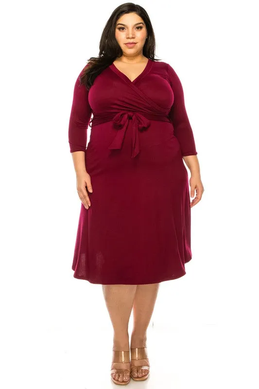Plus size Solid Faux Wrap Dress