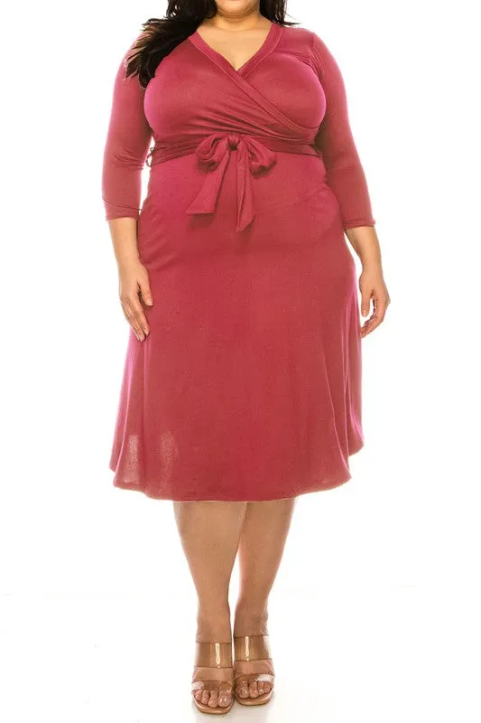 Plus size Solid Faux Wrap Dress
