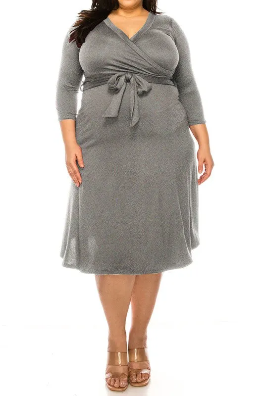 Plus size Solid Faux Wrap Dress