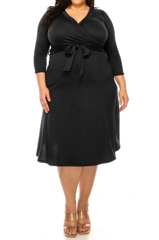Plus size Solid Faux Wrap Dress
