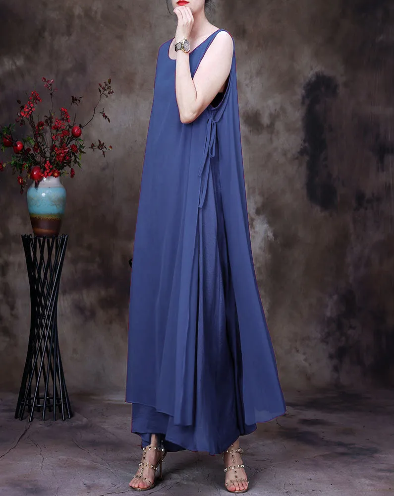 Plus Size Women Summer Irregular Hem Solid Loose Vest Dress