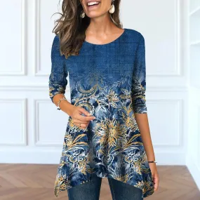 Plus Size Women's Round Neck Floral Print Dress