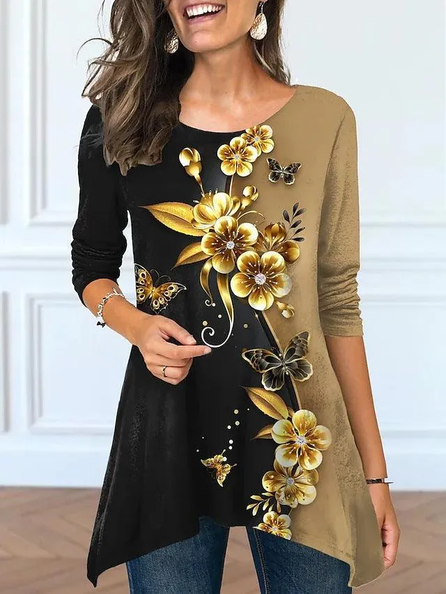 Plus Size Women's Round Neck Floral Print Dress