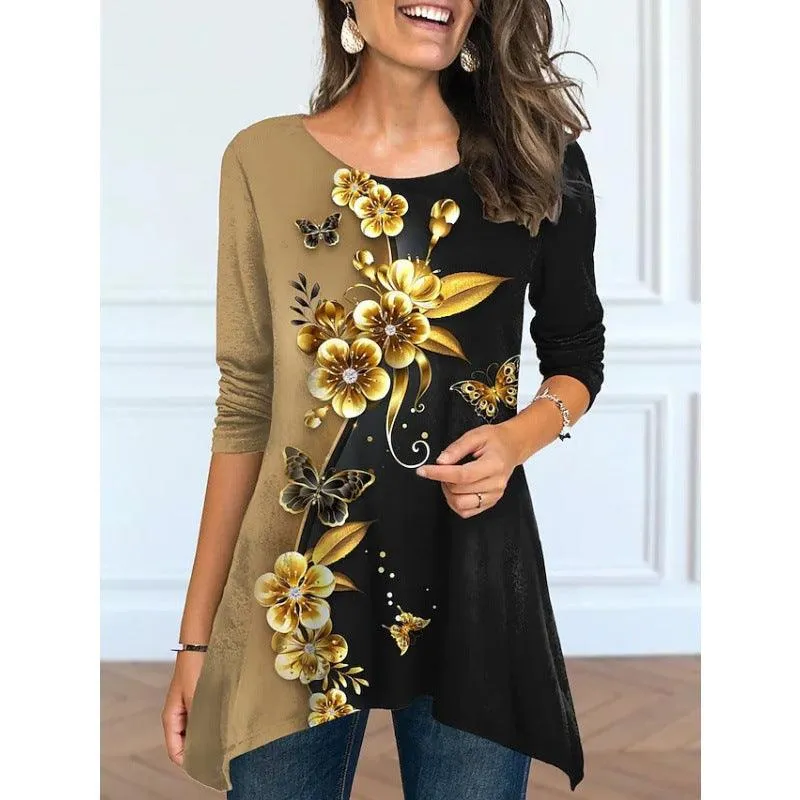 Plus Size Women's Round Neck Floral Print Dress