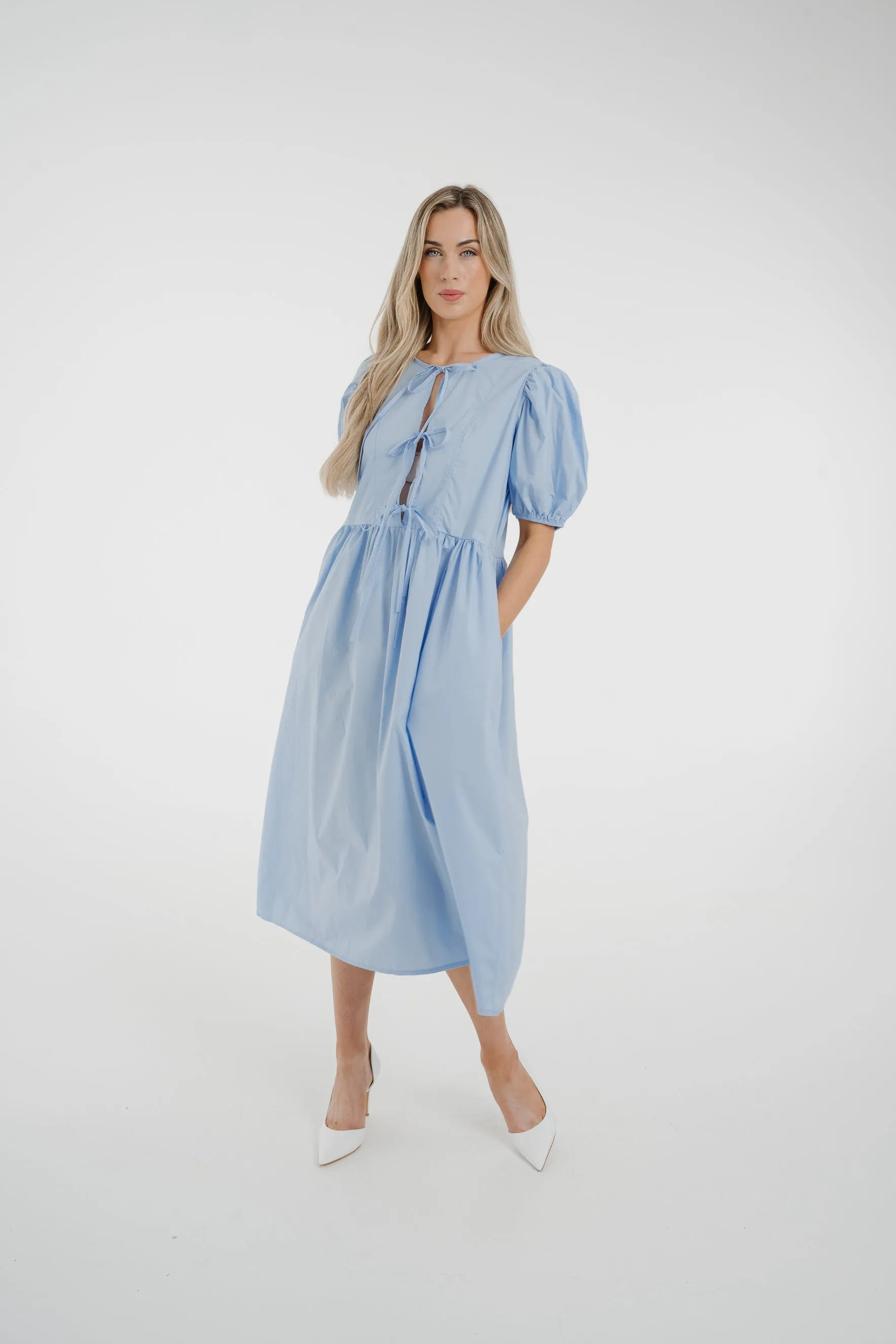 Poppy Bow Front Dress In Blue
