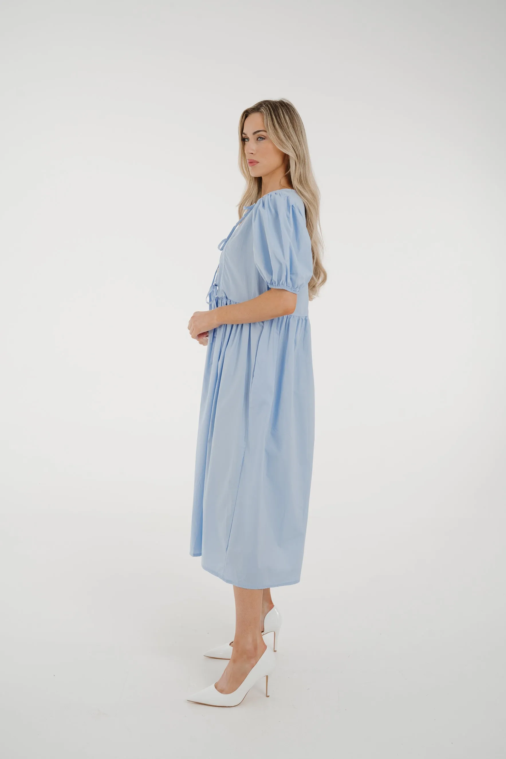 Poppy Bow Front Dress In Blue