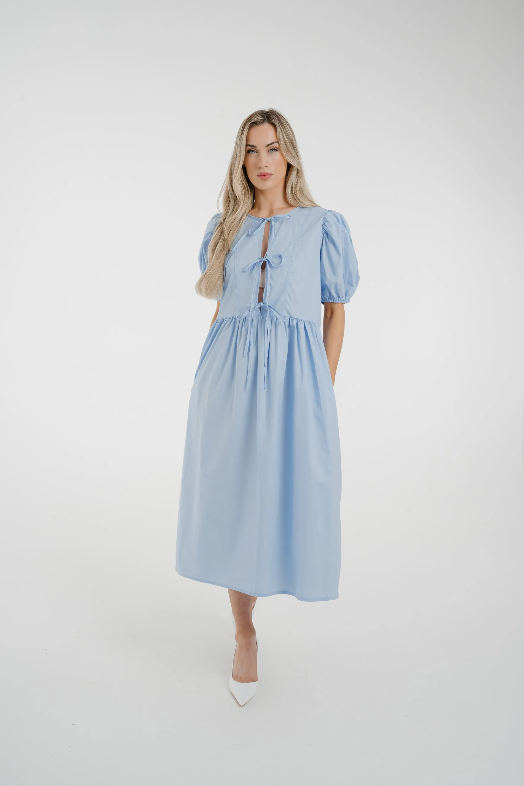 Poppy Bow Front Dress In Blue
