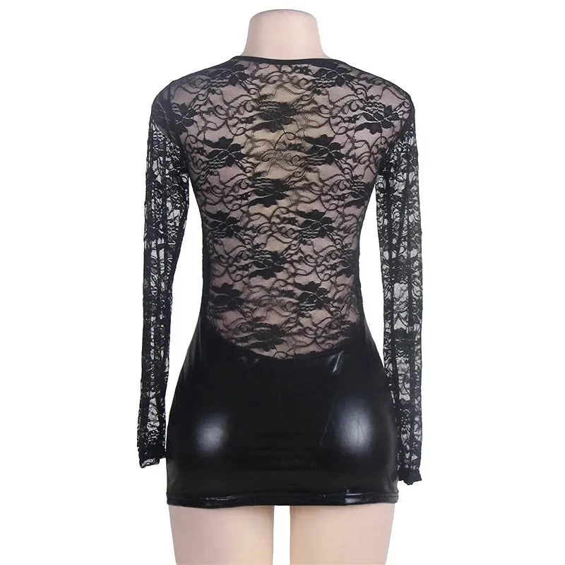 Queen Vixen Faux Leather & Lace Play Dress