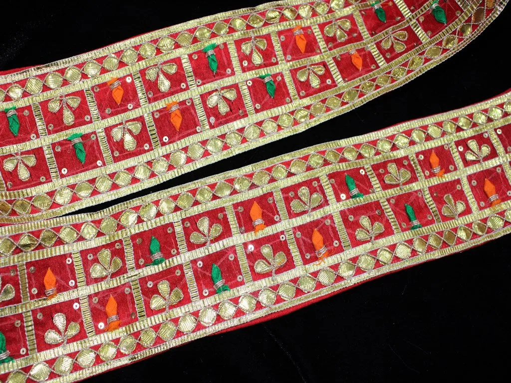 Red Traditional Gota Work Embroidered Lace