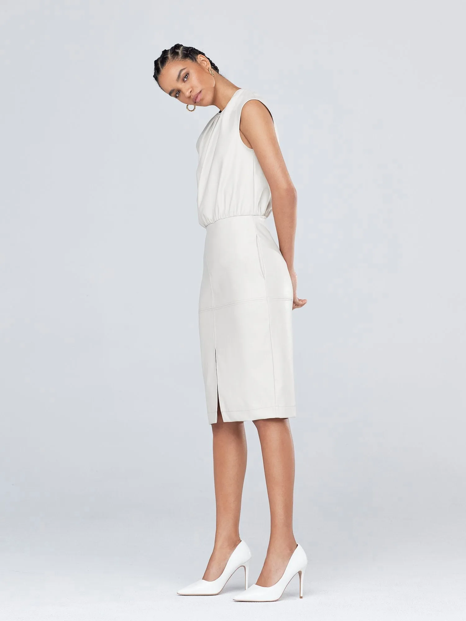 Ruched Faux-Leather Sheath Dress