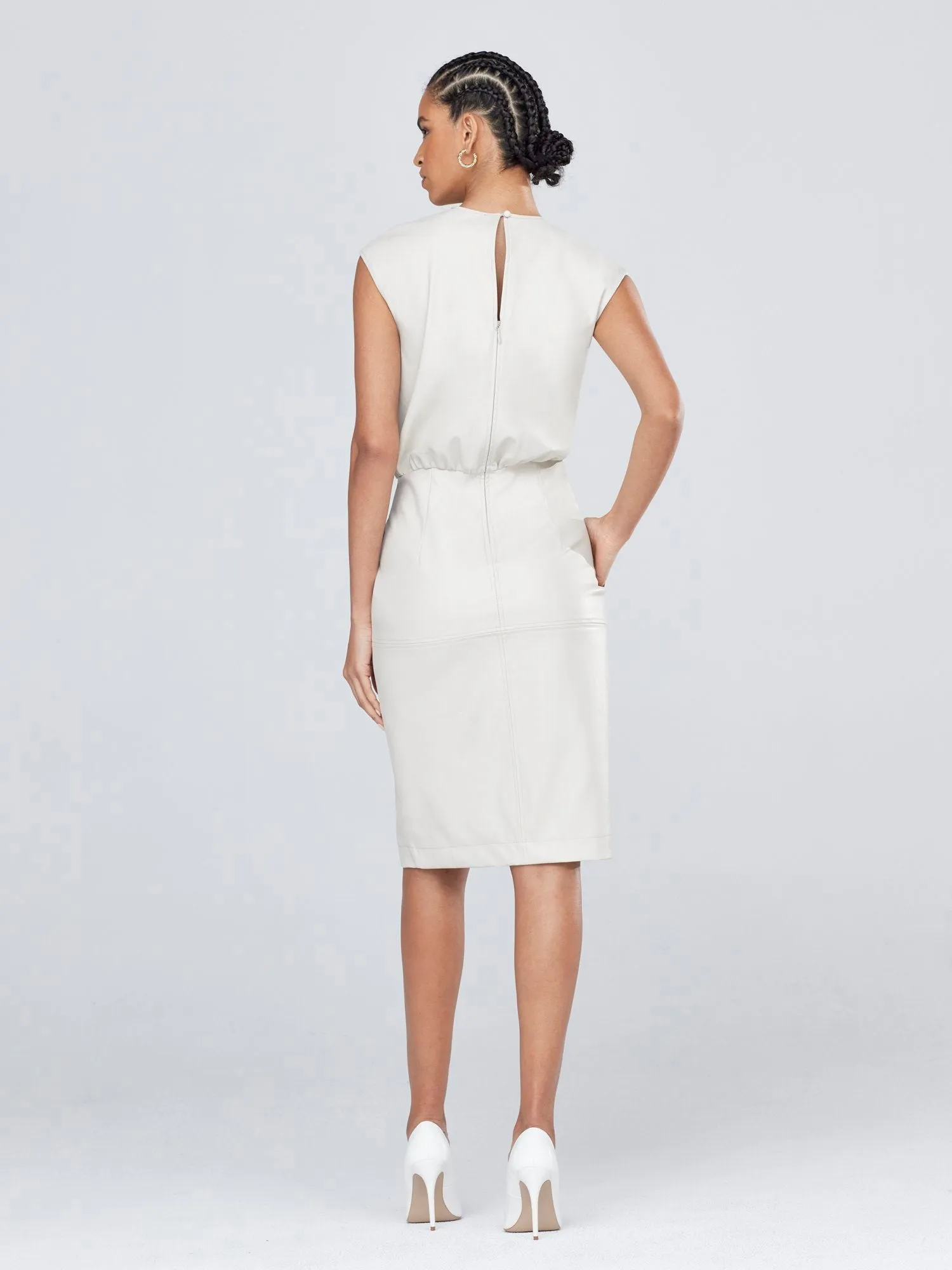 Ruched Faux-Leather Sheath Dress