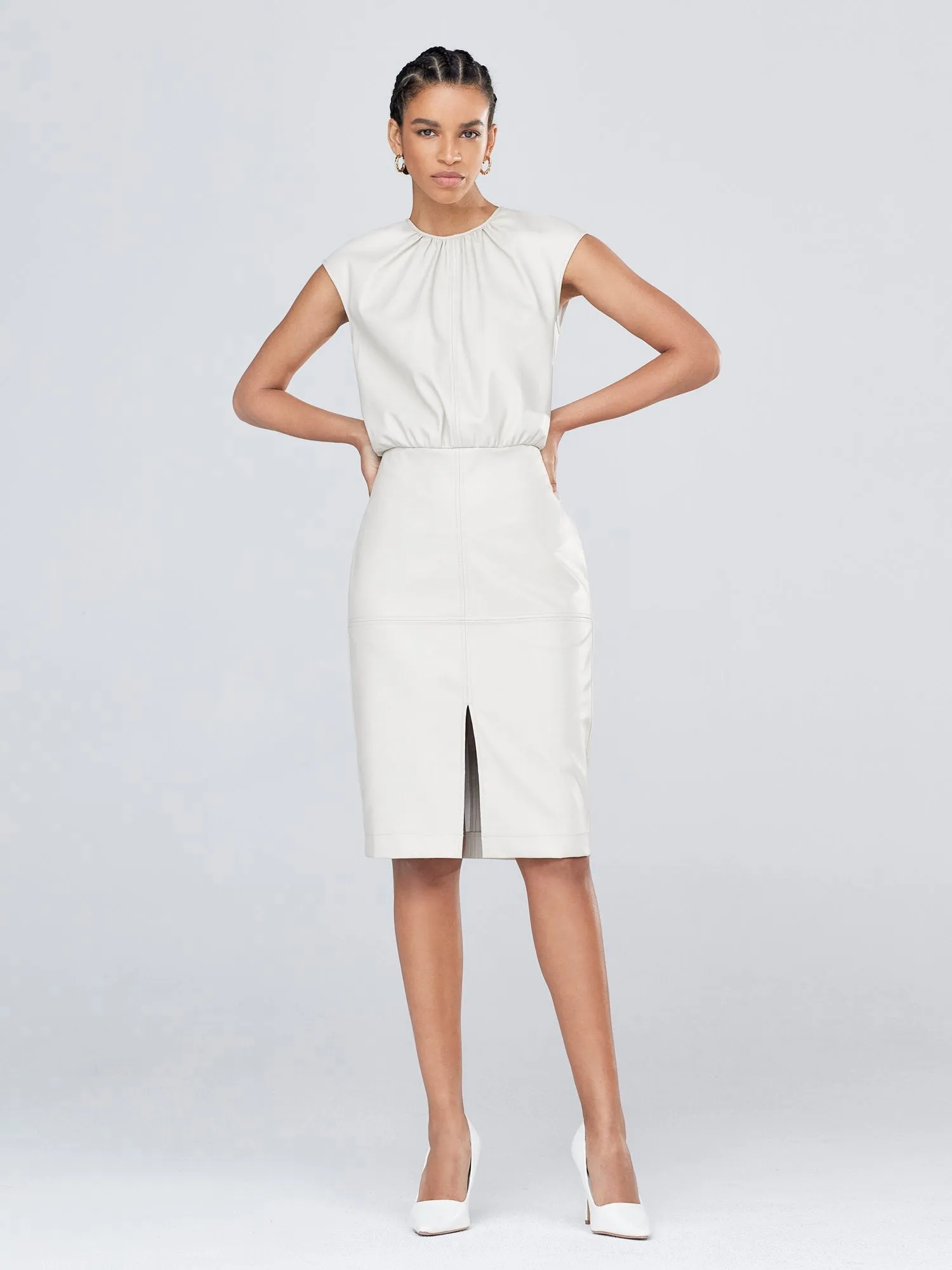 Ruched Faux-Leather Sheath Dress