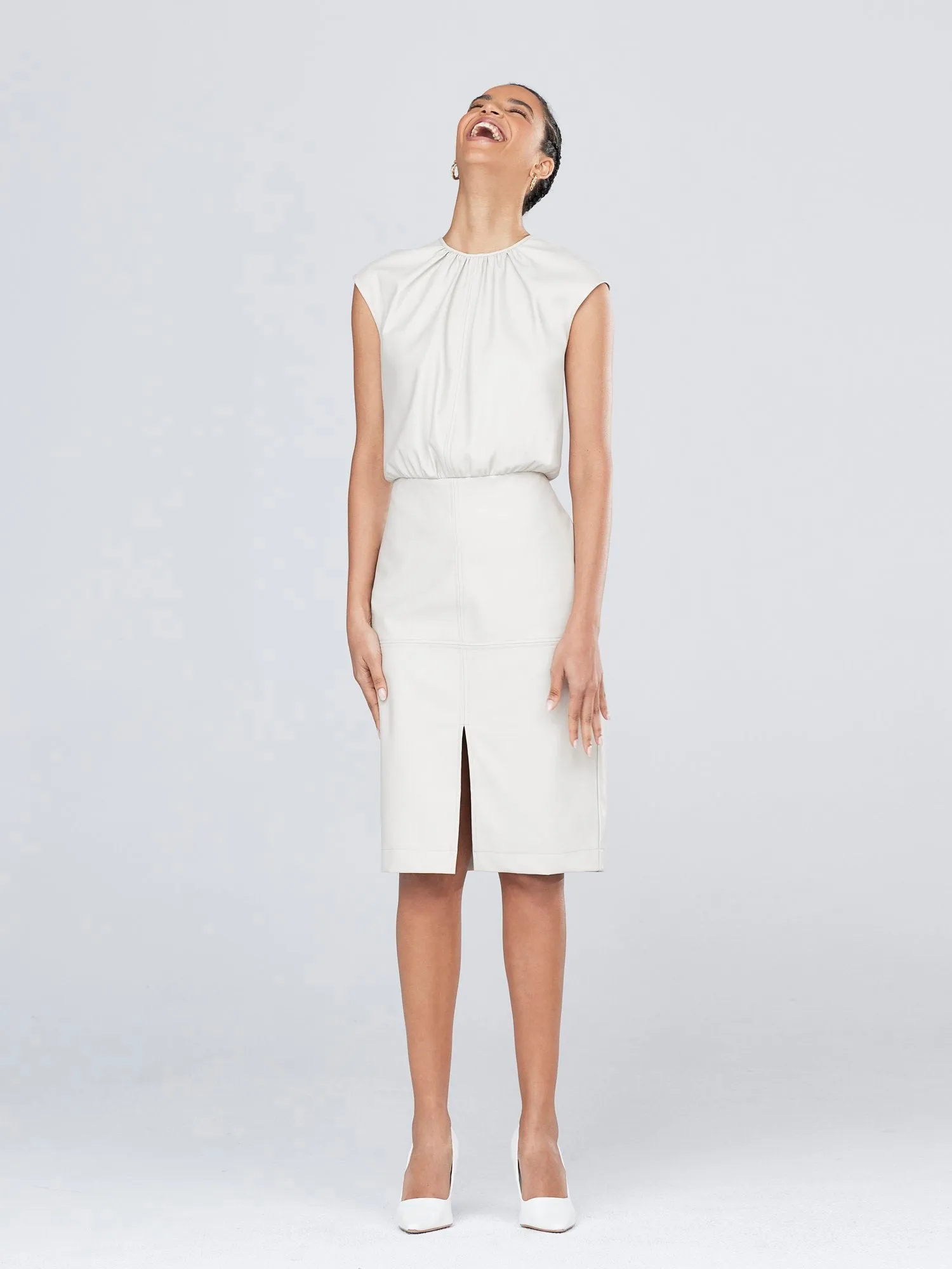 Ruched Faux-Leather Sheath Dress