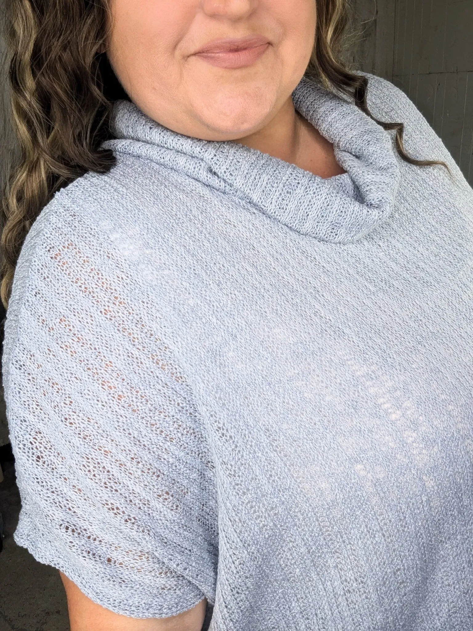 SALE- Casey Light   Airy Cowlneck Short Sleeve Sweater in Powder Blue