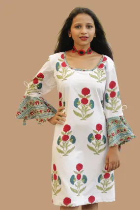 Sayali | Short Dress | Red blooms Sanganeri