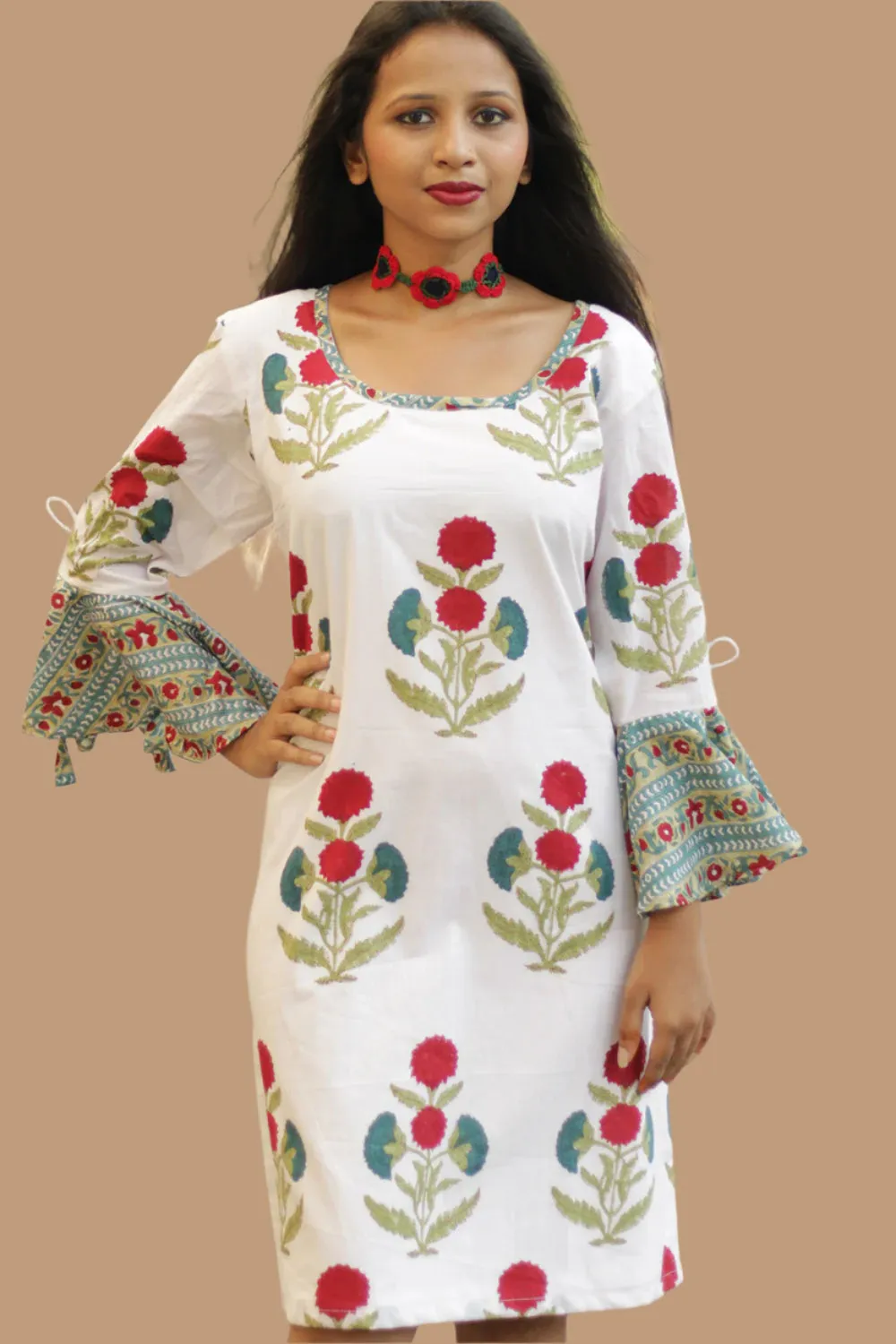 Sayali | Short Dress | Red blooms Sanganeri