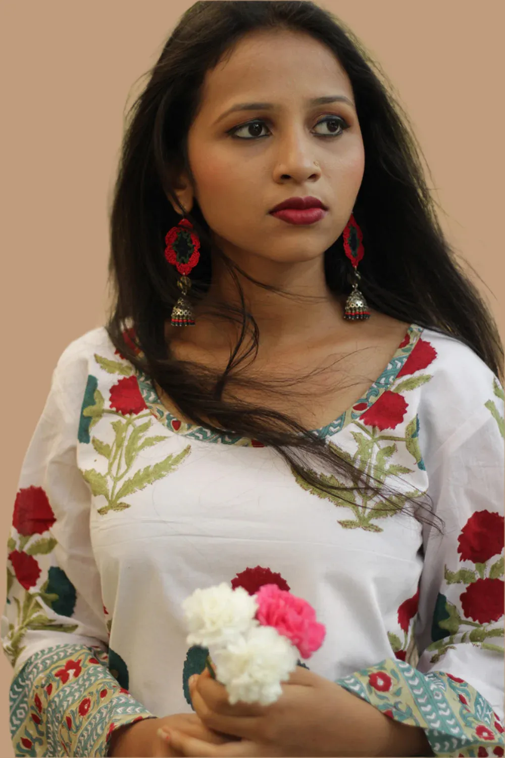 Sayali | Short Dress | Red blooms Sanganeri