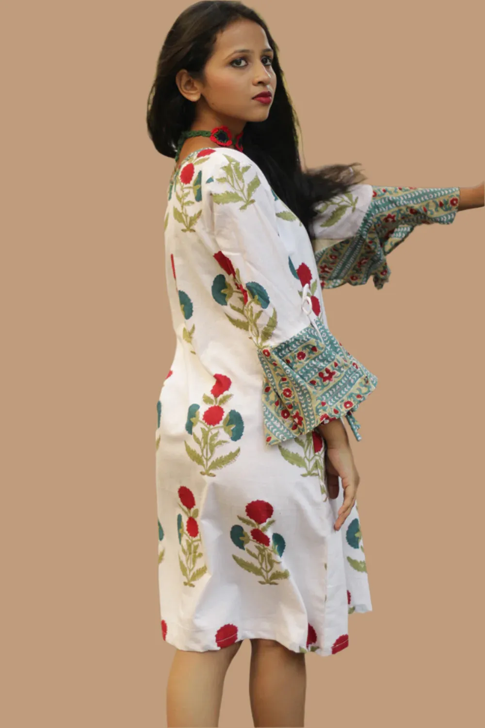 Sayali | Short Dress | Red blooms Sanganeri