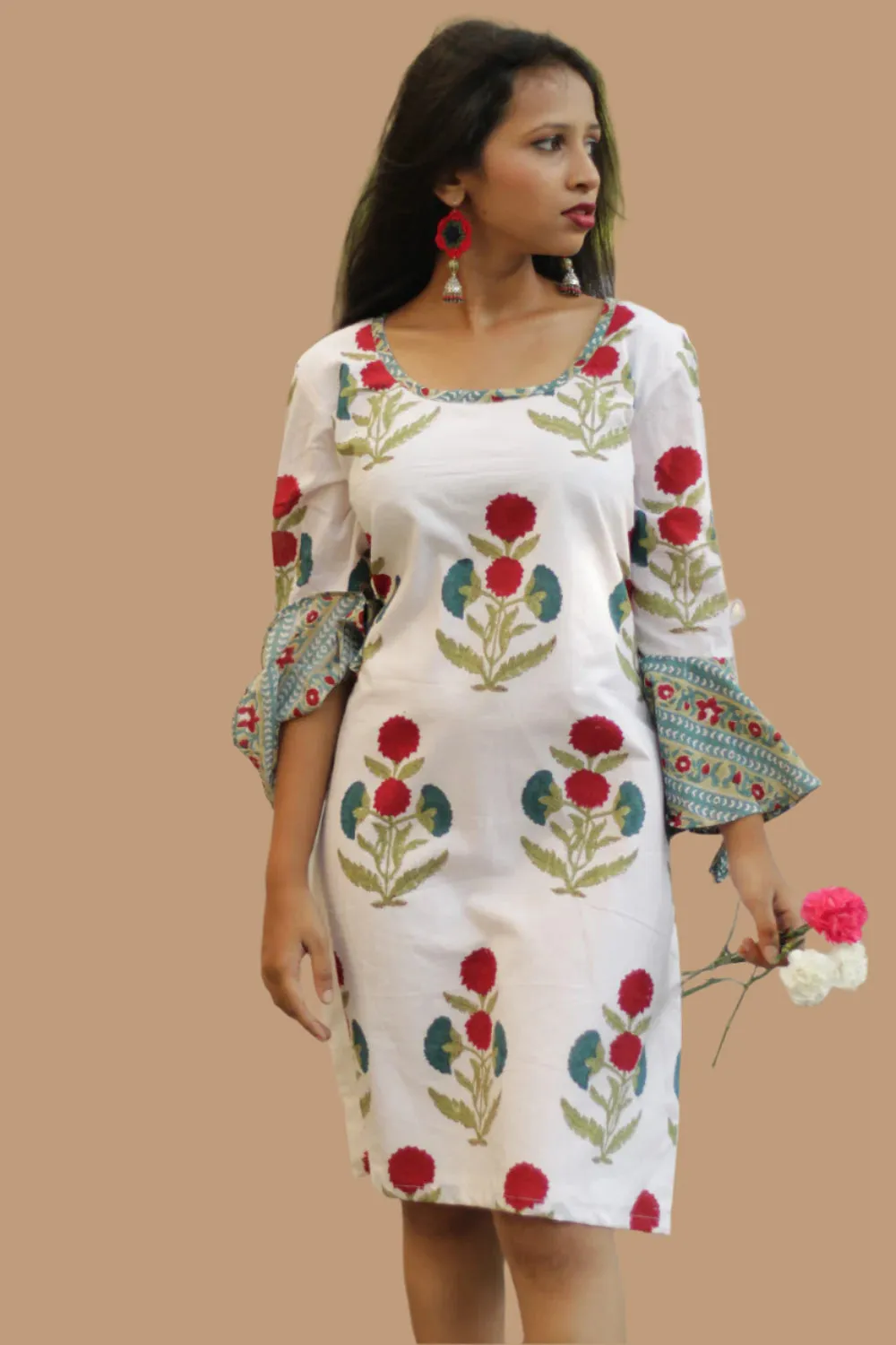 Sayali | Short Dress | Red blooms Sanganeri