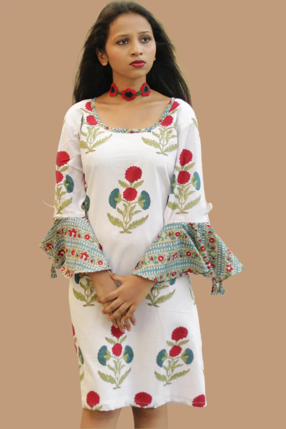 Sayali | Short Dress | Red blooms Sanganeri
