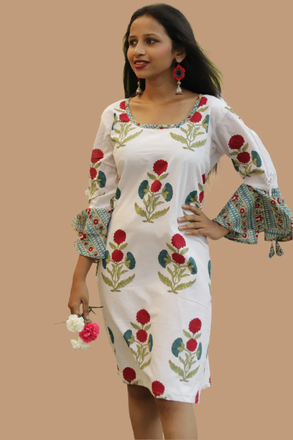 Sayali | Short Dress | Red blooms Sanganeri