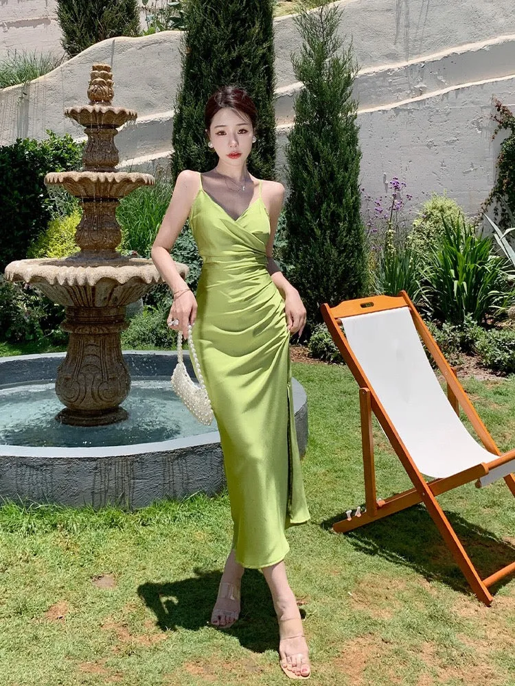 Semi-Formal Forest Green Slip Dress with Slit