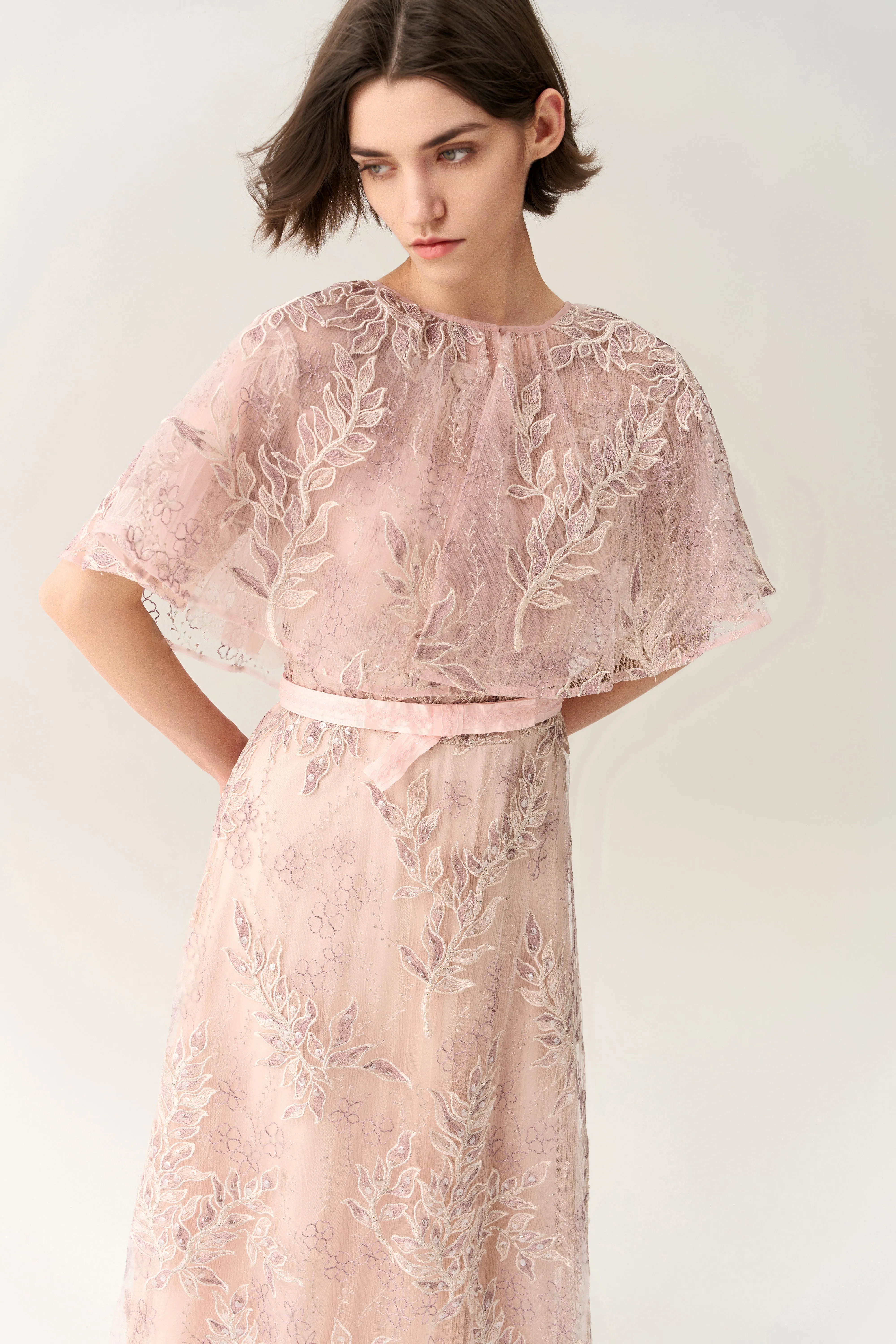 Sequin & Embroidery Mesh Cape