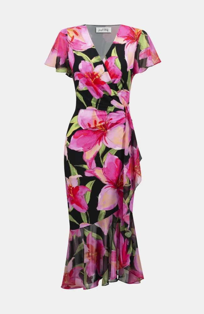 Silky Chiffon Floral Wrap Dress