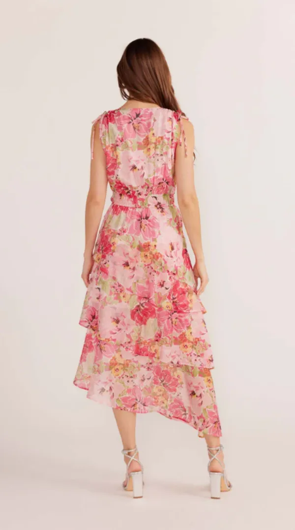 Simone Tiered Midi Dress Pink Floral