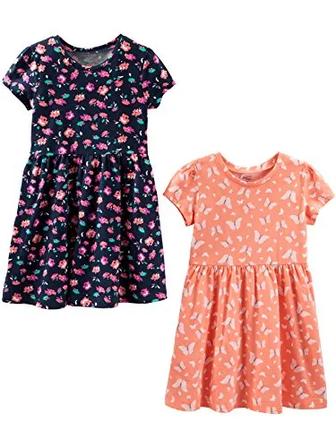 Simple Joys by Carter's Girls' Toddler 2-Pack Short-Sleeve and Sleeveless Dress Sets, Floral/Butterfly, 2T