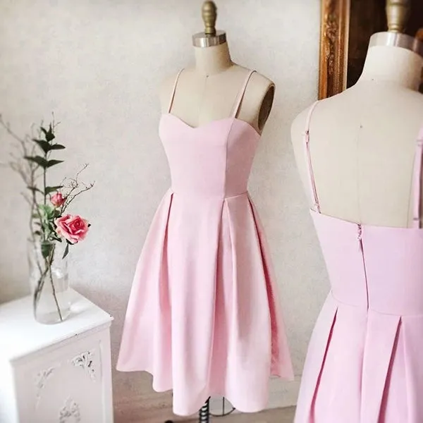 Simple Pink Satin Sweetheart Homecoming Dresses Short Prom Dresses, SH537