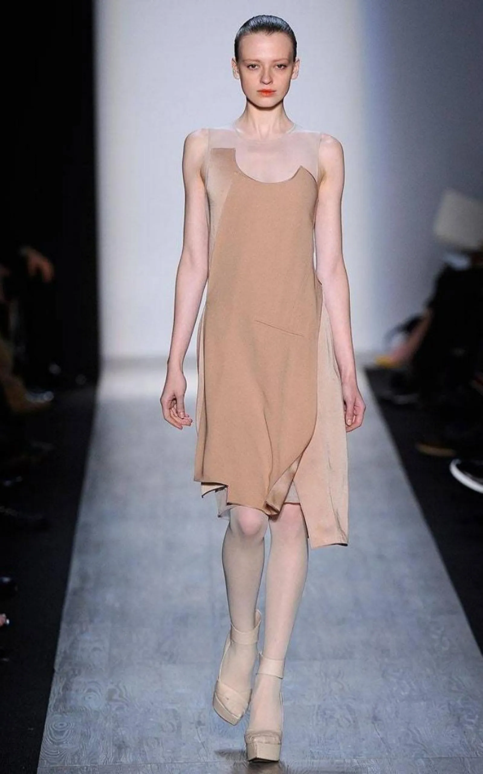 Sleeveless Pleated Contrast-Tulle Dress