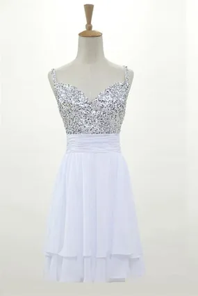 Sparkly Chiffon Open Back Simple Homecoming Dress