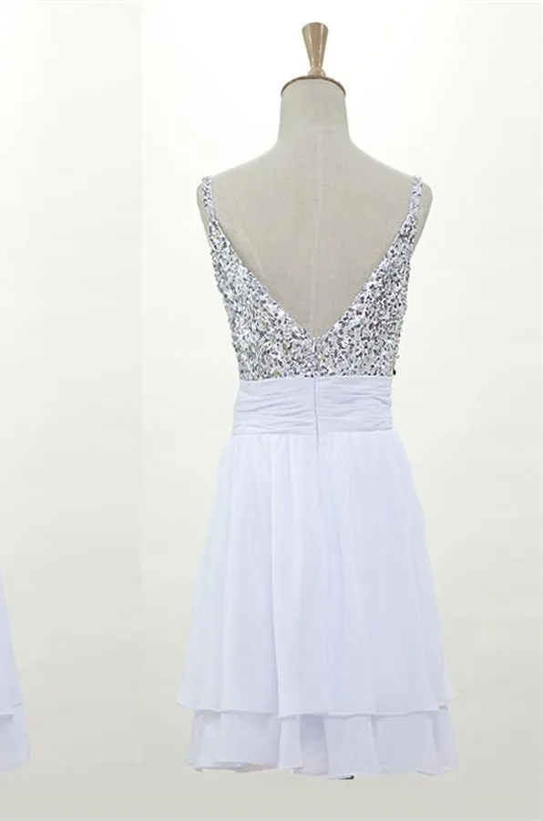 Sparkly Chiffon Open Back Simple Homecoming Dress
