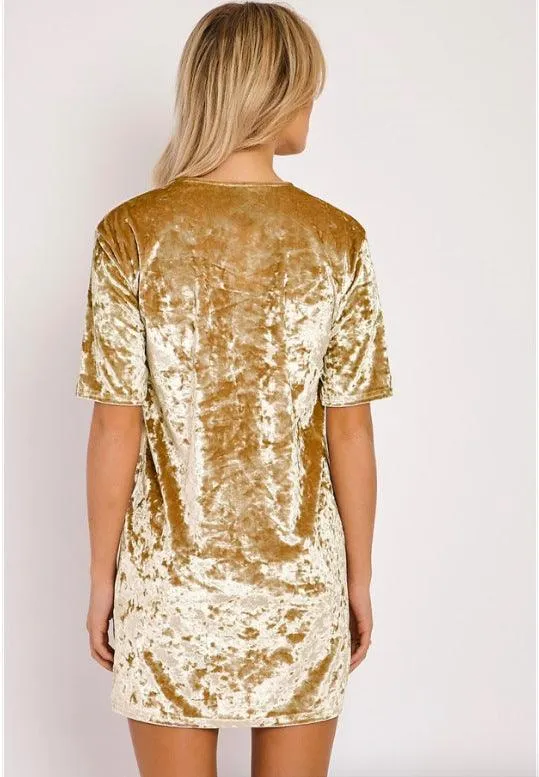 Summer Velvet Fashion Mini Solid Color Short Sleeve Round Neck Dress