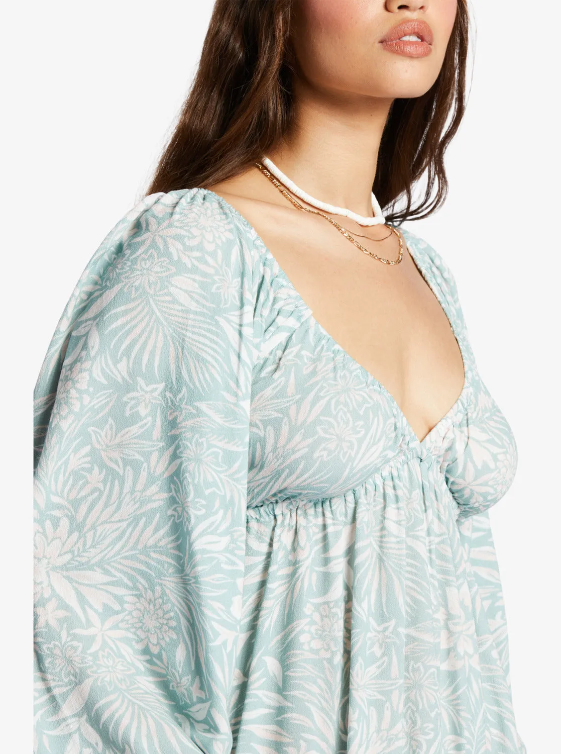 Sweetest Shores Puff Sleeve Dress - Blue Surf Planao Apparel