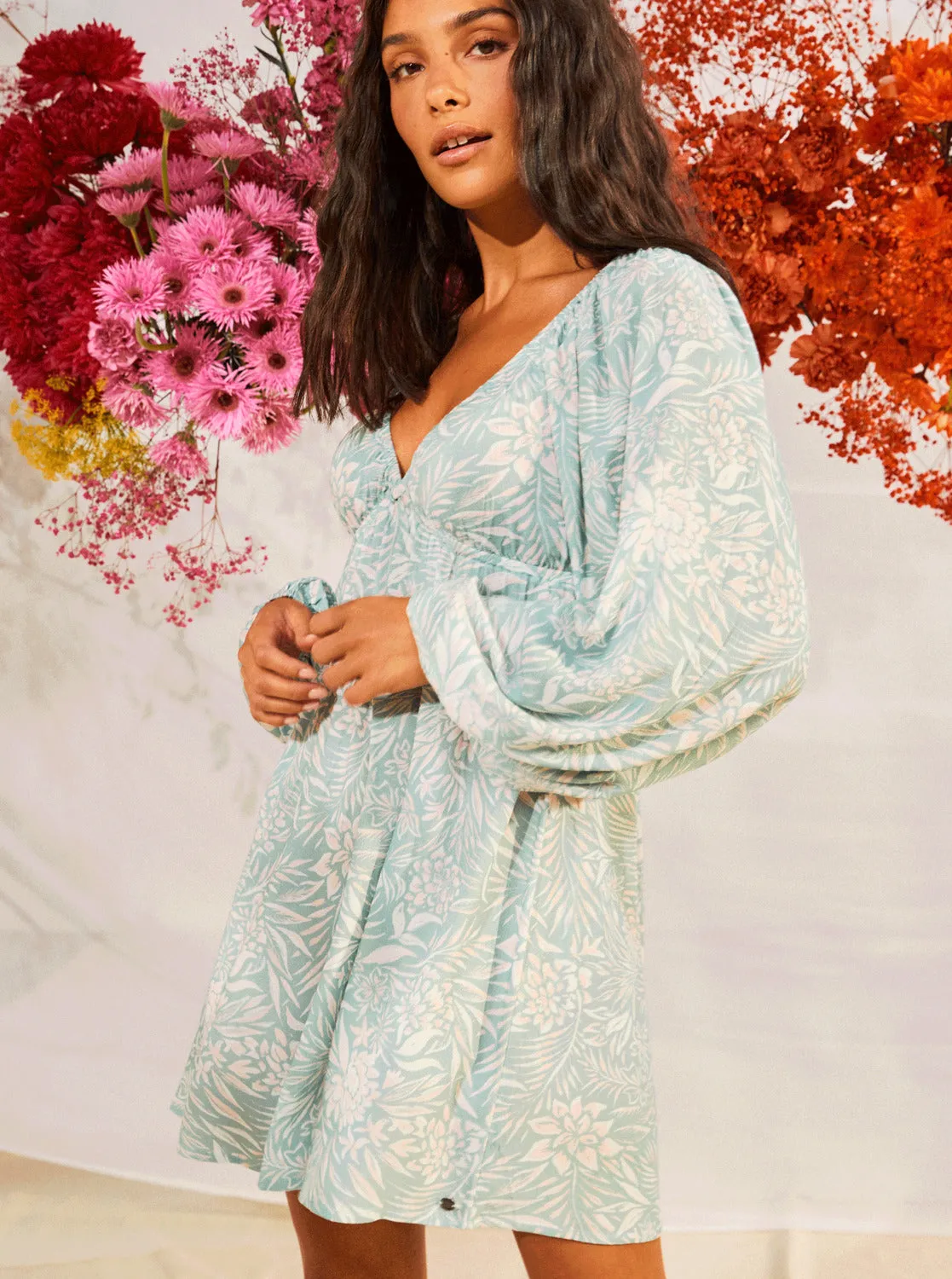 Sweetest Shores Puff Sleeve Dress - Blue Surf Planao Apparel